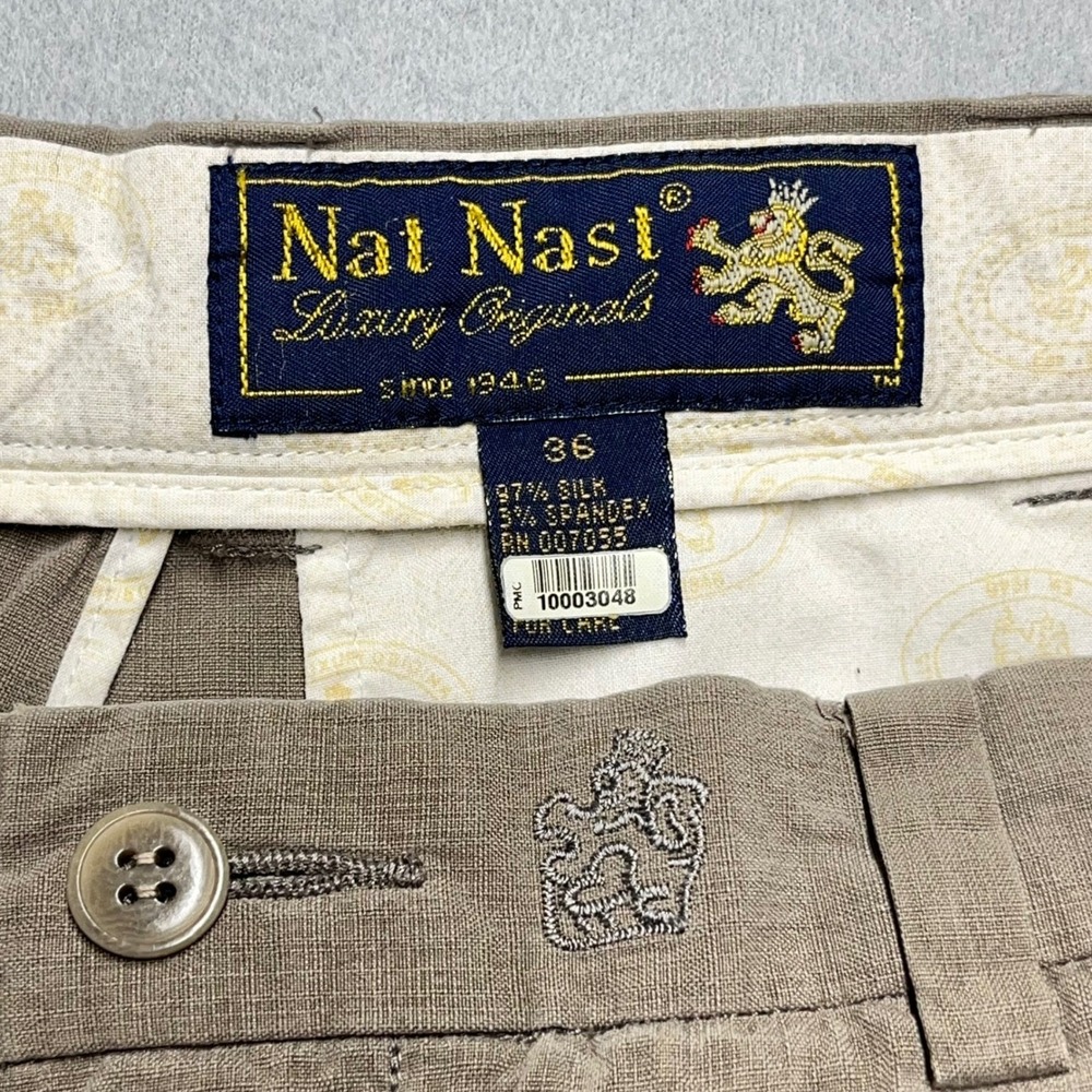 Nat Nast Luxury Originals Mens Silk Blend‎ Dress Pants Size 34 Khaki Flat Front